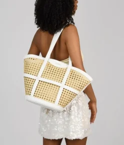 Bosanova Sacs Shopper | Sacs Raphia Et Crochet | Sac bandoulière beige avec filet en osier
