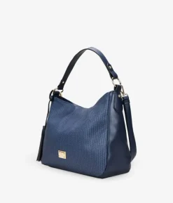 Bosanova Sacs Raphia Et Crochet | Sacs Porté Épaule | Sac bandoulière bleu avec fermeture éclair