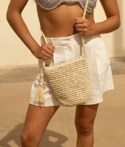 Bosanova Sacs À Bandoulière | Sacs Raphia Et Crochet | Sac bandoulière en raphia beige avec fermeture éclair