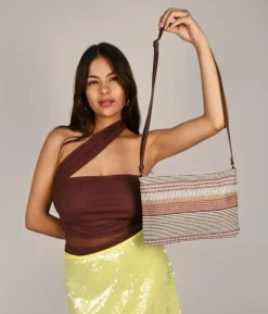 Bosanova Sacs À Bandoulière | Sacs Raphia Et Crochet | Sac bandoulière en raphia beige avec fermeture éclair