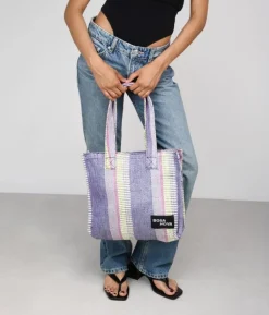 Bosanova Sacs Shopper | Sacs Raphia Et Crochet | Sac bandoulière en raphia à rayures violettes