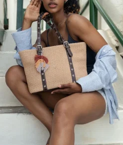Bosanova Sacs Shopper | Sacs Raphia Et Crochet | Sac bandoulière en raphia beige avec anneaux