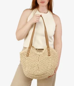 Bosanova Sacs Shopper | Sacs Raphia Et Crochet | Sac bandoulière en raphia beige