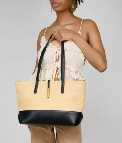 Bosanova Sacs Shopper | Sacs Raphia Et Crochet | Sac bandoulière en raphia beige avec rabat