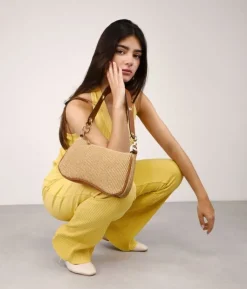 Bosanova Sacs Raphia Et Crochet | Sacs Porté Épaule | Sac bandoulière en raphia marron