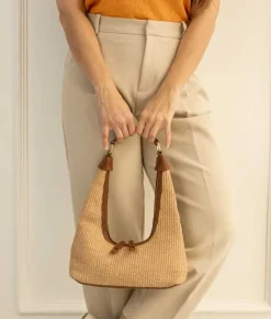 Bosanova Sacs Raphia Et Crochet | Sacs Porté Épaule | Sac bandoulière en raphia beige avec fermeture éclair