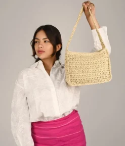 Bosanova Petits Sacs | Sacs Raphia Et Crochet | Sac bandoulière en raphia beige