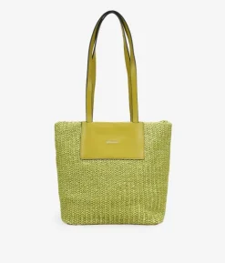 Bosanova Sacs Shopper | Sacs Raphia Et Crochet | Sac bandoulière en raphia vert avec fermeture éclair