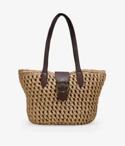 Bosanova Sacs Shopper | Sacs Raphia Et Crochet | Sac bandoulière en raphia marron à rabat