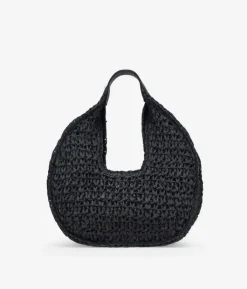 Bosanova Sacs Raphia Et Crochet | Sacs Porté Épaule | Sac bandoulière en raphia noir