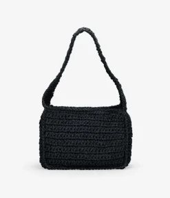 Bosanova Sacs Raphia Et Crochet | Sacs Porté Épaule | Sac bandoulière en raphia noir