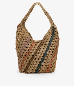 Bosanova Sacs Raphia Et Crochet | Sacs Porté Épaule | Sac bandoulière en raphia à rayures multicolores