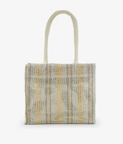 Bosanova Sacs Raphia Et Crochet | Sacs Porté Épaule | Sac bandoulière en raphia beige et bleu