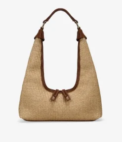 Bosanova Sacs Raphia Et Crochet | Sacs Porté Épaule | Sac bandoulière en raphia beige avec fermeture éclair