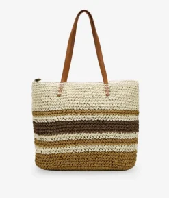 Bosanova Sacs Raphia Et Crochet | Sacs Porté Épaule | Sac bandoulière marron en raphia rayé