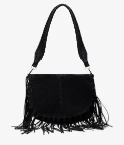 Bosanova Sacs À Bandoulière | Sacs Porté Épaule | Sac bandoulière noir à rabat et franges