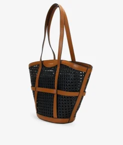 Bosanova Sacs Shopper | Sacs Raphia Et Crochet | Sac bandoulière noir avec filet en osier