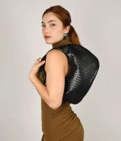 Bosanova Sacs Porté Épaule | Petits Sacs | Sac bandoulière tressé noir avec noeud