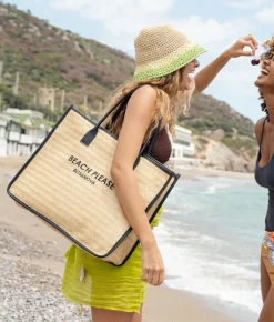 Bosanova Sacs Shopper | Sacs Raphia Et Crochet | Sac cabas en raphia beige avec fermeture éclair