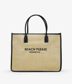 Bosanova Sacs Shopper | Sacs Raphia Et Crochet | Sac cabas en raphia beige avec fermeture éclair