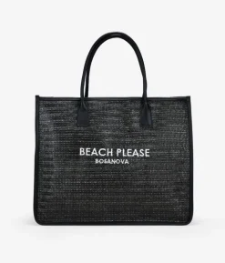 Bosanova Sacs Shopper | Sacs Raphia Et Crochet | Sac cabas en raphia noir avec fermeture éclair
