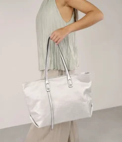 Bosanova Sacs Shopper | Sacs Porté Épaule | Sac cabas en toile argentée avec fermeture éclair