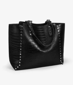 Bosanova Sacs Shopper | Sacs Porté Épaule | Sac cabas noir avec gravure animalière et clous
