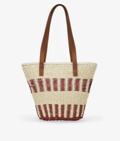 Bosanova Sacs Raphia Et Crochet | Sacs Porté Épaule | Sac cabas porté épaule en raphia beige et bordeaux