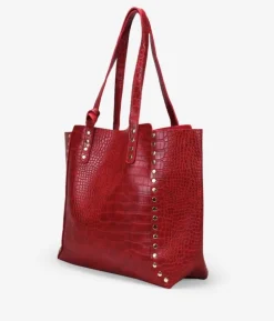 Bosanova Sacs Shopper | Sacs Porté Épaule | Sac cabas rouge gravé imprimé animalier avec clous