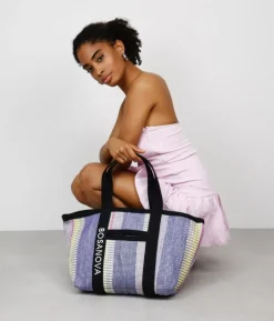 Bosanova Sacs Raphia Et Crochet | Sacs Porté Épaule | Sac cabas violet en raphia rayé