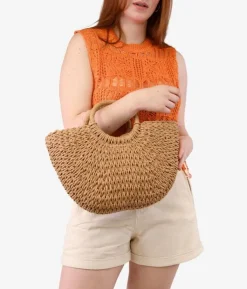 Bosanova Sacs Raphia Et Crochet | Sacs À Main | Sac croissant en raphia camel