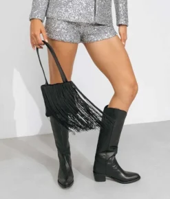 Bosanova Sac Minaudières | Sacs Porté Épaule | Sac de fête noir à franges