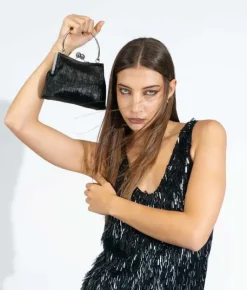 Bosanova Sac Minaudières | Petits Sacs | Sac de fête noir avec embout et poignée en métal