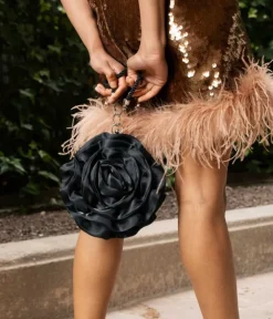 Bosanova Sac Minaudières | Petits Sacs | Sac de fête noir en forme de fleur