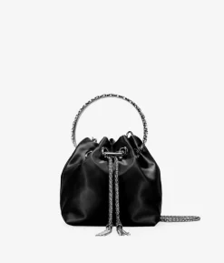 Bosanova Sac Minaudières | Petits Sacs | Sac de soirée en satin noir avec anse en métal