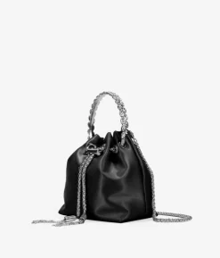 Bosanova Sac Minaudières | Petits Sacs | Sac de soirée en satin noir avec anse en métal