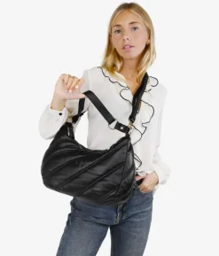 Bosanova Sacs Porté Épaule | Sac demi-lune noir avec couture matelassée