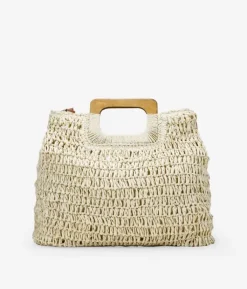 Bosanova Sacs Raphia Et Crochet | Sacs À Main | Sac en raphia beige avec anses en bois