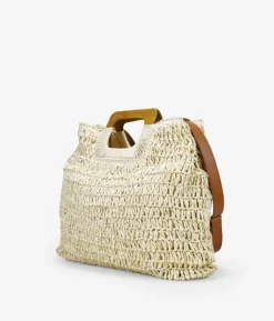 Bosanova Sacs Raphia Et Crochet | Sacs À Main | Sac en raphia beige avec anses en bois