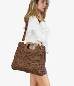 Bosanova Sacs Raphia Et Crochet | Sacs À Main | Sac en raphia marron avec anses en bois