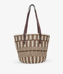 Bosanova Sacs Raphia Et Crochet | Sacs Porté Épaule | Sac nacelle beige et marron avec poignées bandoulière