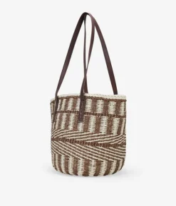 Bosanova Sacs Raphia Et Crochet | Sacs Porté Épaule | Sac nacelle beige et marron avec poignées bandoulière