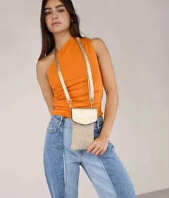 Bosanova Sacs À Bandoulière | Sacs Raphia Et Crochet | Sac pour téléphone portable doré à rabat
