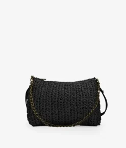 Bosanova Sacs Raphia Et Crochet | Sacs Porté Épaule | Sac raphia noir avec chaîne