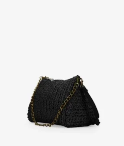 Bosanova Sacs Raphia Et Crochet | Sacs Porté Épaule | Sac raphia noir avec chaîne