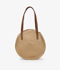 Bosanova Sacs Raphia Et Crochet | Sacs Porté Épaule | Sac rond en raphia toasté