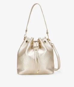 Bosanova Sacs Porté Épaule | Sac seau doré à nœud volanté