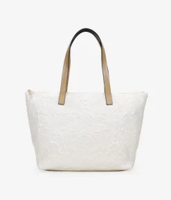 Bosanova Sacs Shopper | Sacs Porté Épaule | Sac shopping beige avec broderie florale et fermeture éclair