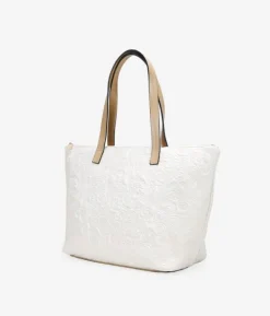 Bosanova Sacs Shopper | Sacs Porté Épaule | Sac shopping beige avec broderie florale et fermeture éclair