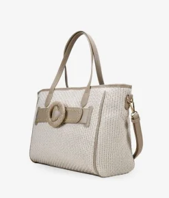 Bosanova Sacs Shopper | Sacs Raphia Et Crochet | Sac shopping beige avec ceinture et fermeture éclair
